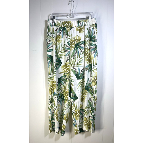 Sigrid Olsen Topical Linen Blend Pants White Green Elastic Waist Pockets Size XL - Picture 1 of 10